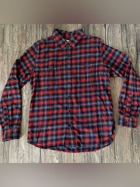 GAP Plaid Flannel Shirt Men’s Large Red Blue Standard Fit Button Down